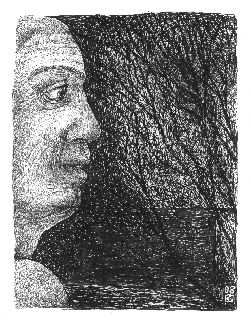 Woman with tree at night